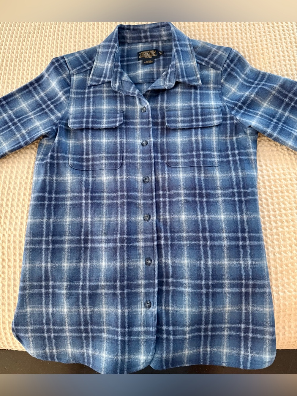 Pendleton 100% Virgin Wool Blue Plaid Button Down Shirt Women's Petite S NWOT